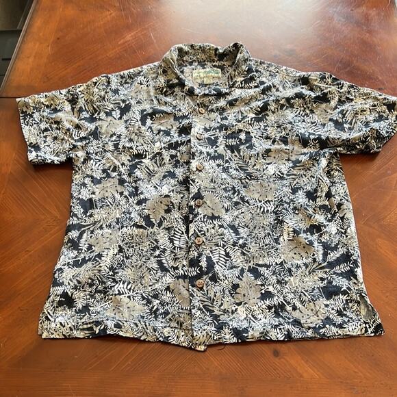 Havana Jacks Cafe Black Tropical Print Shirt Mens Size Medium Button Front - Picture 3 of 9